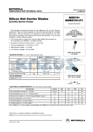MBD701LT1 datasheet - Silicon hot-carrier diode