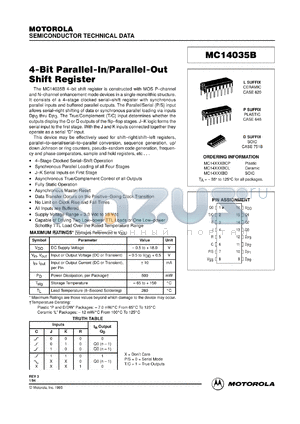 MC14035BD datasheet - 4-bit parallel-in/parallel-out shift register