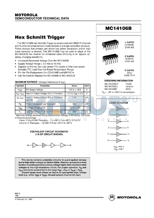 MC14106BCL datasheet - Hex schmitt triger
