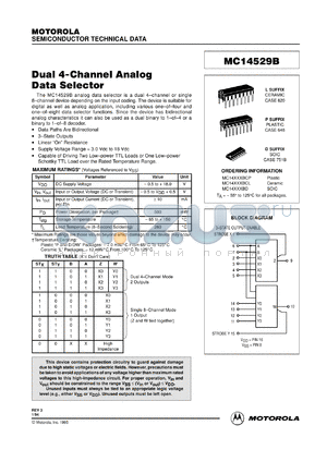 MC14529BD datasheet - Dual 4-channel analog data selector