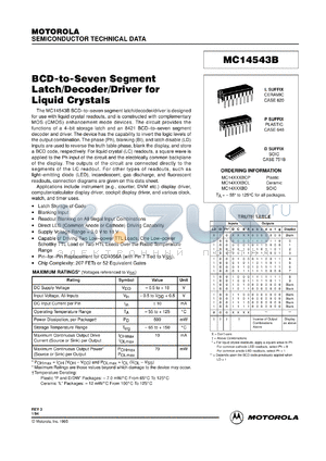 MC14543BCL datasheet - BCD-to-seven segment latch/decoder/driver for liquid crystals