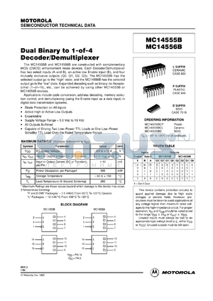 MC14555BCL datasheet - Dual binary to 1-of-4 decoder/demultiplexer