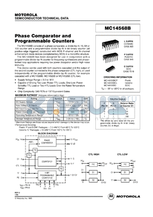 MC14568BCP datasheet - Phase comparator and programmable counter