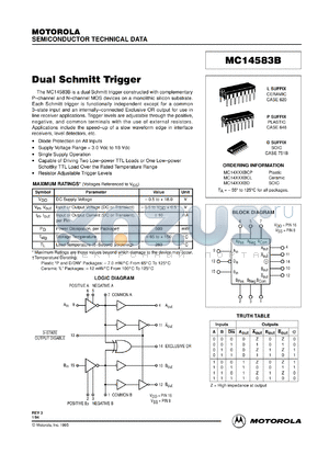 MC14583BCL datasheet - Dual schmitt trigger