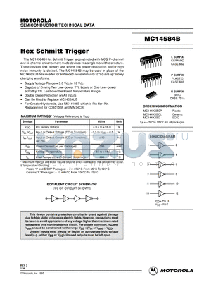 MC14584BCL datasheet - Hex schmitt trigger