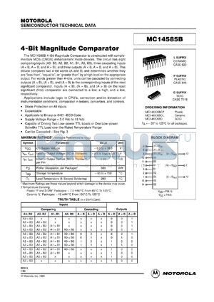 MC14585BCL datasheet - 4-bit magnitude comparator