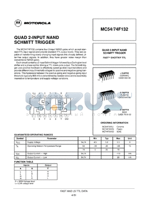 MC54F132J datasheet - Quad 2-input NAND schmitt trigger