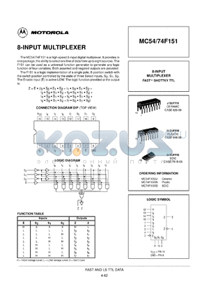 MC54F151J datasheet - 8-input multiplexer