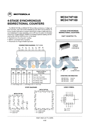 MC54F169J datasheet - 4-stage synchronous bidirectional counter