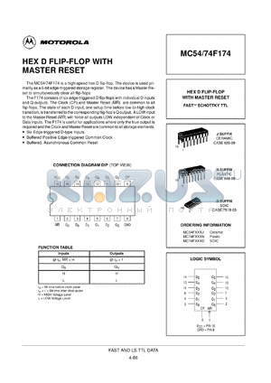 MC54F174J datasheet - Hex D flip-flop with master reset