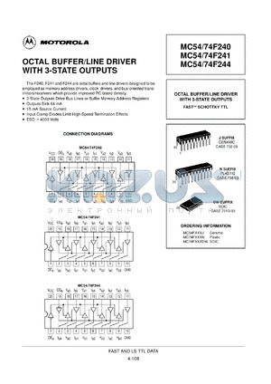 MC54F241J datasheet - Octal buffer/line driver with 3-state outputs