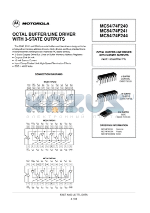 MC74F240N datasheet - Octal buffer/line driver with 3-state outputs