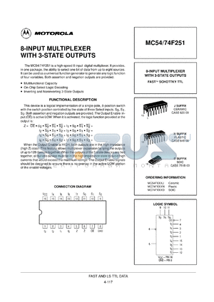 MC54F251J datasheet - 8-input multiplexer with 3-state outputs