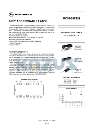 MC74F259N datasheet - 8-bit addressable latch