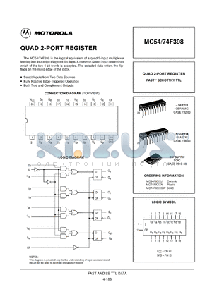 MC54F398J datasheet - Quad 2-port register