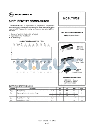 MC74F521DW datasheet - 8-bit identity comparator