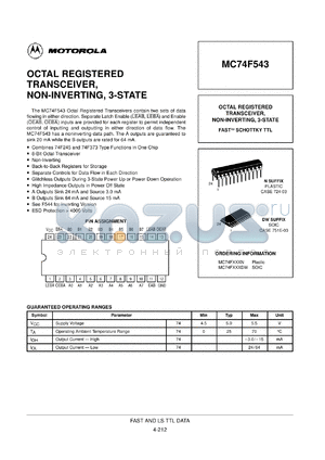 MC74F543DW datasheet - Octal registered transceiver,non-inverting,3-state