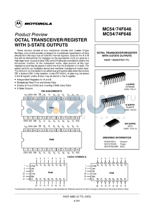 MC74F648DW datasheet - Octal transceiver/register with 3-state outputs