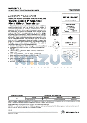 MTSF2P02HDR2 datasheet - TMOS single P-channel field effect transistor