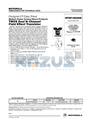MTDF1N03HDR2 datasheet - TMOS dual N-channel field effect transistor