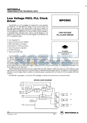 MPC992FA datasheet - Low voltage PECL PLL clock driver