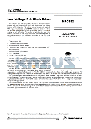 MPC952FA datasheet - Low voltage PLL clock driver