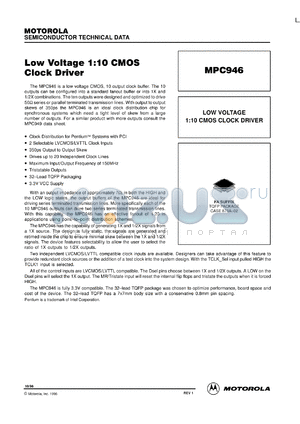 MPC946FA datasheet - Low voltage 1:10 CMOS clock driver