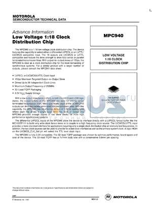 MPC940FA datasheet - Low voltage 1:18 clock distribution chip