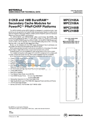 MPC2105B datasheet - 256KB and 1MB burstRAM secondary cache module