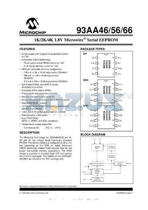 93AA46SM datasheet - 1K,2K,4K 1,8V microwire