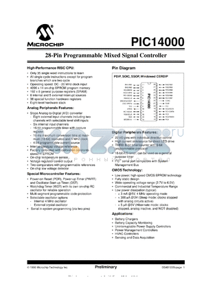 PIC14000-20/JW datasheet - 28-PIN programmable mixed signal controller