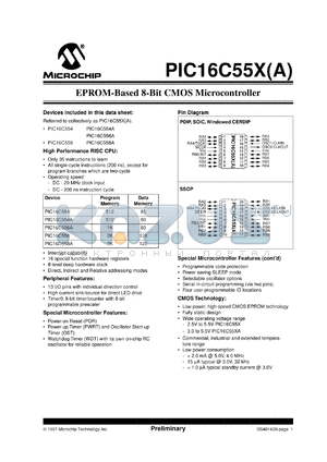 PIC16C554AT-20/P datasheet - ERROM-based 8-Bit CMOS microcontroller