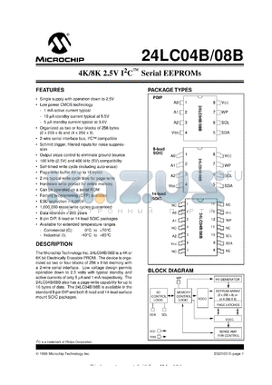 24LC08BT-/P datasheet - 8K 2.5V I2C EEPROM