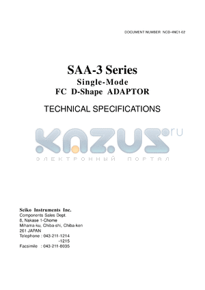 SAA-322300 datasheet - Single-mode FC D-shape adaptor