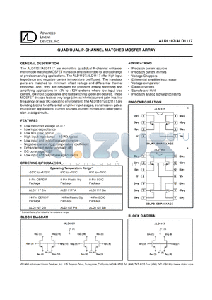 ALD1117DB datasheet - Quad/dual P-channel matched mosfet array