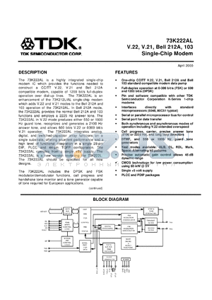 73K222AL-LP datasheet - Single-chip modem