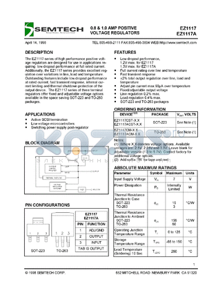 EZ1117ACST-2.85.TR datasheet - 2.85V 0.8 & 1.0 AMP positive voltage regulator