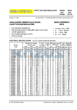 1N4982SX100 datasheet - 5 watt voltage regulator