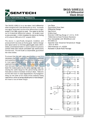 SK100E111PJ datasheet - 1:9 differential clock driver