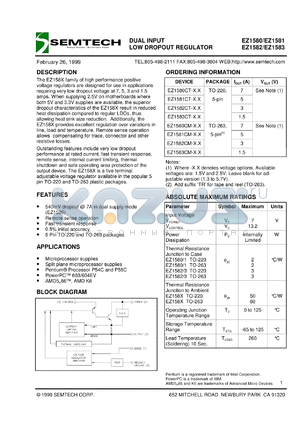 EZ1582CT-1.5 datasheet - 1.5 V dual input low dropout  regulator