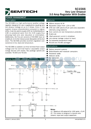 SC1566IM-2.5.TR datasheet - 2.5V very low dropout 3AMP regulator