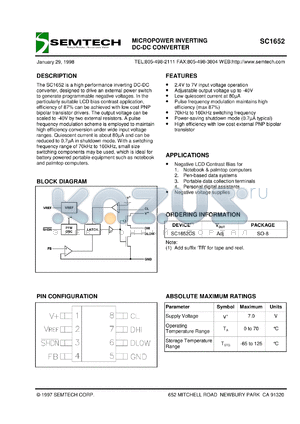 SC1652CSTR datasheet - Micropower inverting DC-DC converter