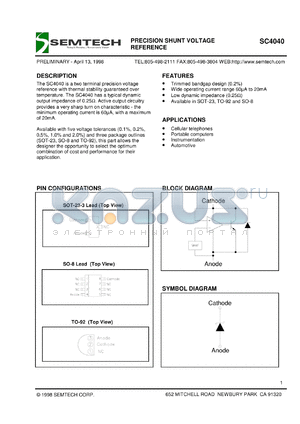 SC4040BZTR datasheet - Precision shunt voltage reference