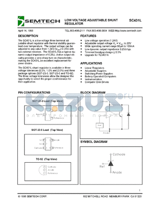 SC431LCSK-0.5TR datasheet - Low voltage adjustable shunt regulator