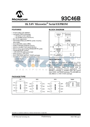 93C46B-/P datasheet - 1K 5.0V microwire EEPROM