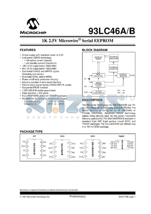 93LC46A-/SN datasheet - 1K 2.5V microwire EEPROM
