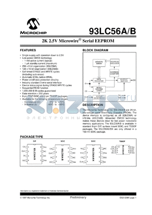93LC56BT-/SN datasheet - 2K 2.5V microwire EEPROM
