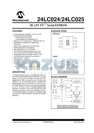 24LC025-/P datasheet - 2K 2.5V I2C EEPROM