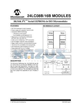 24LC08B-/MT datasheet - 8K I2C EEPROMs in ISO micromodules