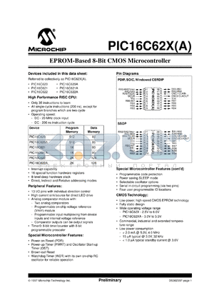 PIC16C62X-20E/SS datasheet - EPROM-based 8-Bit CMOS microcontroller